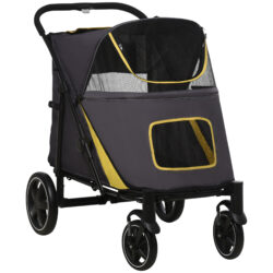 PawHut Pet Stroller w/ Universal Front Wheels, Shock Absorber, One Click Foldable Dog Cat Carriage w/ Brakes, Storage Bags, Mesh Window Aosom UK