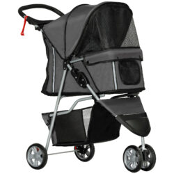 PawHut Pet Stroller w/ Zipper for Small and Miniature Dogs, 3 Wheel Dog Stroller W/ Removable & Washable Bottom Pad, Charcoal Grey Aosom UK