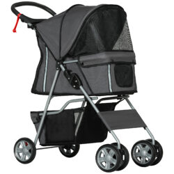 PawHut Pet Stroller w/ Zipper for Small and Miniature Dogs, 3 Wheel Dog Stroller W/ Removable & Washable Bottom Pad, Dark Grey Aosom UK
