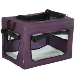 PawHut Portable Pet Carrier, Foldable Cat & Miniature Dog Travel Bag with Cushion, Lightweight, 49cm, Purple Aosom UK
