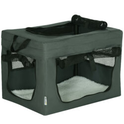 PawHut Portable Pet Carrier: Foldable Cat & Small Dog Travel Bag with Plush Cushion, Slate Grey Aosom UK