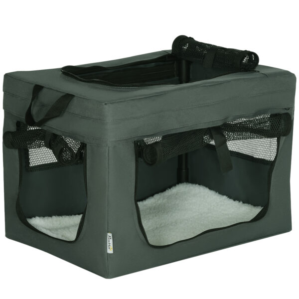 PawHut Portable Pet Carrier: Foldable Cat & Small Dog Travel Bag with Plush Cushion, Slate Grey Aosom UK