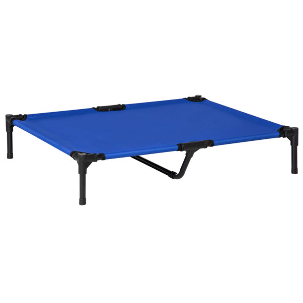 PawHut Raised Dog Bed Cat Elevated Lifted Portable Camping w/ Metal Frame for Large Dogs, Blue Aosom UK