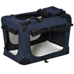 PawHut Soft Pet Crate: Folding Dog Carrier Bag with Cushion, Durable Cat Carrier, Dark Blue Aosom UK