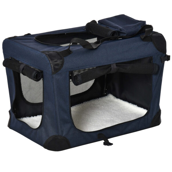 PawHut Soft Pet Crate: Folding Dog Carrier Bag with Cushion, Durable Cat Carrier, Dark Blue Aosom UK
