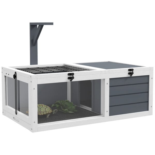 PawHut Tortoise Table with Wooden Lamp Holder, Wooden Tortoise House w/ Openable Lids, Pull-Out Trays - Grey Aosom UK