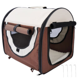 Pawhut Soft Pet Carrier, Foldable Cat and Dog Travel Bag, Breathable Fabric Crate, 46 x 36 x 41 cm, Brown. Aosom UK