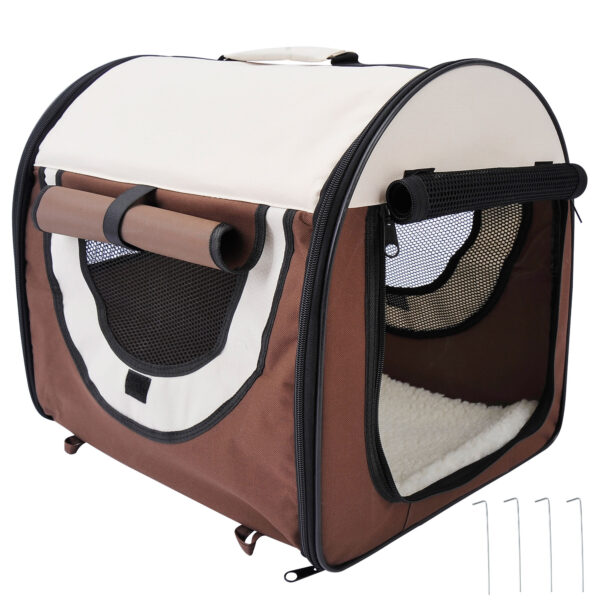 Pawhut Soft Pet Carrier, Foldable Cat and Dog Travel Bag, Breathable Fabric Crate, 46 x 36 x 41 cm, Brown. Aosom UK