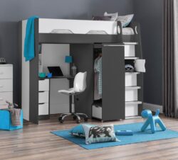 Pegasus - Single - Kids High Sleeper Bed - Grey and White - Wood - 3ft - Happy Beds