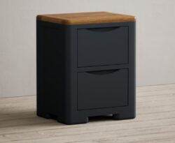 Pembridge Oak and Dark Blue Painted 2 Drawer Bedside Chest