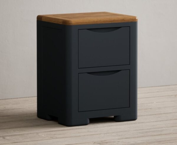 Pembridge Oak and Dark Blue Painted 2 Drawer Bedside Chest