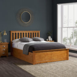 Phoenix - Single - Oak Wooden Ottoman Storage Bed Frame - Slatted Headboard - 3ft - Happy Beds