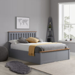 Phoenix - Single - Stone Grey Wooden Ottoman Storage Bed Frame - Slatted Headboard - 3ft - Happy Beds