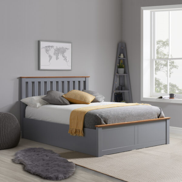 Phoenix - Single - Stone Grey Wooden Ottoman Storage Bed Frame - Slatted Headboard - 3ft - Happy Beds
