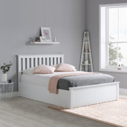 Phoenix - Single - White Wooden Ottoman Storage Bed Frame - Slatted Headboard - 3ft - Happy Beds