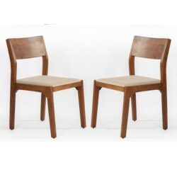 Plano Walnut Acacia Wood Dining Chairs In Pair