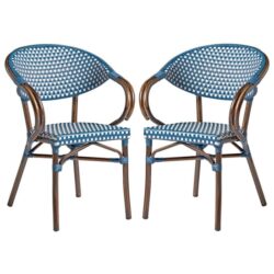 Ponte Outdoor White And Blue Weave Stacking Armchairs In Pair
