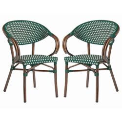 Ponte Outdoor White And Green Weave Stacking Armchairs In Pair