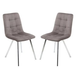 Sandy Squared Grey Velvet Dining Chairs In Pair