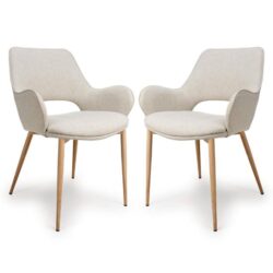Sanremo Natural Fabric Dining Chairs In Pair