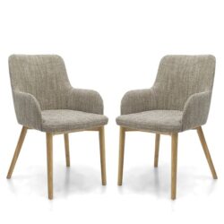 Saratov Oatmeal Fabric Dining Chairs With Oak Legs In Pair
