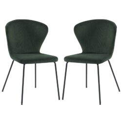 Sarnia Green Corduroy Fabric Dining Chairs In Pair