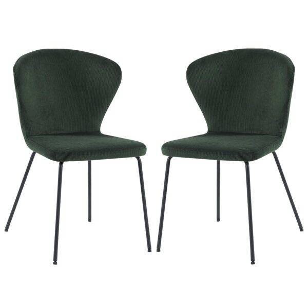 Sarnia Green Corduroy Fabric Dining Chairs In Pair