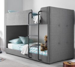Saturn - Single - Kids Bunk Bed - Grey - Fabric - 3ft - Happy Beds