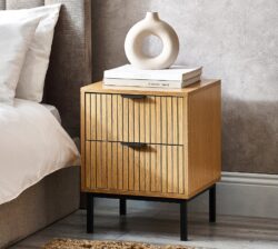 Sia - 2-Drawer Bedside Table - Oak/Black - Wood/Metal - Happy Beds