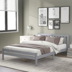 Solid Wooden Double Bed Frame 4ft6 with Headboard and Footboard, Bedroom Furniture, Pine Bed, No Box Spring Required, 196x140x77 cm, Grey Aosom UK