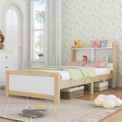 Solid Wooden Single Bed Frame with Storage Headboard, 3FT (90x190 cm) - No Box Spring Needed, Durable Construction, Easy Assembly, White Aosom UK