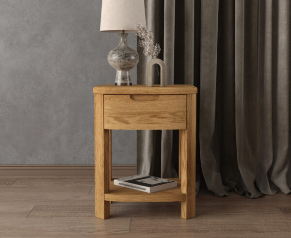 Somerton Curved Solid Oak 1 Drawer Bedside Chest