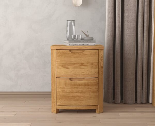 Somerton Curved Solid Oak 2 Drawer Bedside Chest