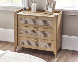 Sydney - Rattan 3 Drawer Chest of Drawers - Oak - Wooden - Happy Beds