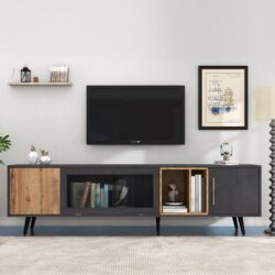 TV Stand with Storage and a Unique Texture of Grey Grain for 90-Inch TV, Wooden TV Unit for Living Room, Bedroom, 200x40x55.5 cm, Grey Aosom.UK