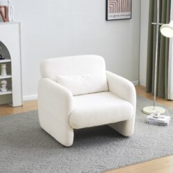 Teddy Fabric Recliner Armchair with Wood Frame, High-density Sponge, Upholstered Lounge Chair for Bedroom, Living Room, 87x88x77 cm, White Aosom.UK