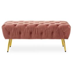 Teos Plush Velvet Foot Stool In Dusky Pink With Gold Legs