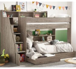 Tuscan - Single - Staircase Bunk Bed - Grey Oak - Wooden - 3ft - Happy Beds