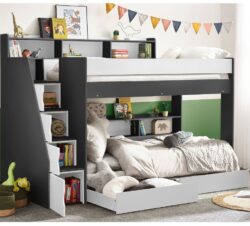 Tuscan - Single - Staircase Bunk Bed - Grey/White - Wooden - 3ft - Happy Beds