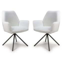 Utica Ivory Boucle Carver Snuggly Fabric Dining Chairs In Pair