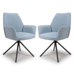 Utica Light Blue Boucle Carver Fabric Dining Chairs In Pair