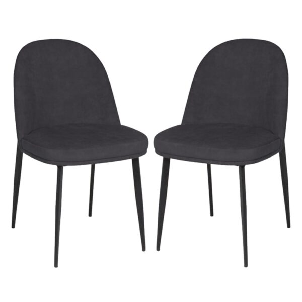 Vacaville Dark Grey Velvet Fabric Dining Chairs In Pair