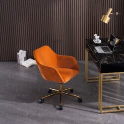 Velvet Adjustable Height Swivel Executive Office Chair with Gold Legs, Ergonomic Backrest, Sewing Chair with Side Arms, 58x58x86 cm, Orange Aosom UK