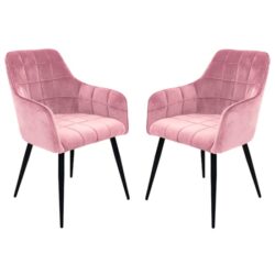 Vernal Blush Velvet Dining Chairs With Black Legs In Pair