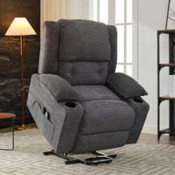 Versatile Power Lift Massage Chair with Lumbar Support, Cup Holders, Remote Control Office Recliner Armchair, 95L x 73W x 102H cm, Grey Aosom.UK
