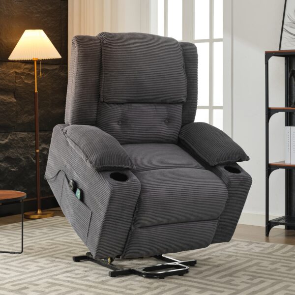 Versatile Power Lift Massage Chair with Lumbar Support, Cup Holders, Remote Control Office Recliner Armchair, 95L x 73W x 102H cm, Grey Aosom.UK