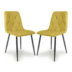 Vestal Mustard Velvet Dining Chairs With Black Legs In Pair