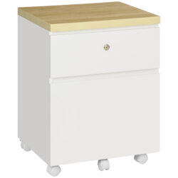 Vinsetto 2-Drawer Filing Cabinet with Lock, Mobile File Cabinet with Hanging Bars for A4 Size and Wheels, Home Office Study, White Aosom UK