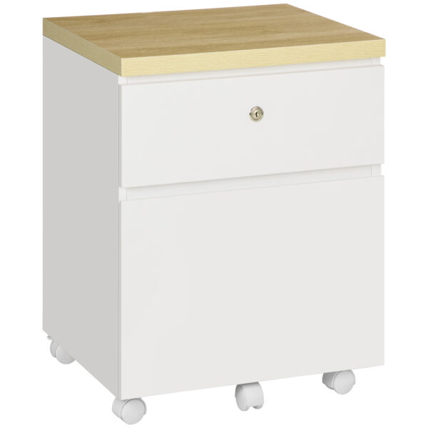 Vinsetto 2-Drawer Filing Cabinet with Lock, Mobile File Cabinet with Hanging Bars for A4 Size and Wheels, Home Office Study, White Aosom UK