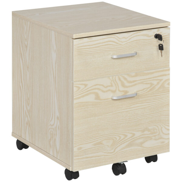 Vinsetto 2-Drawer Locking Office Filing Cabinet w/ 5 Wheels Rolling Storage Hanging Legal Letter Files Cupboard Home Organisation Oak Aosom UK